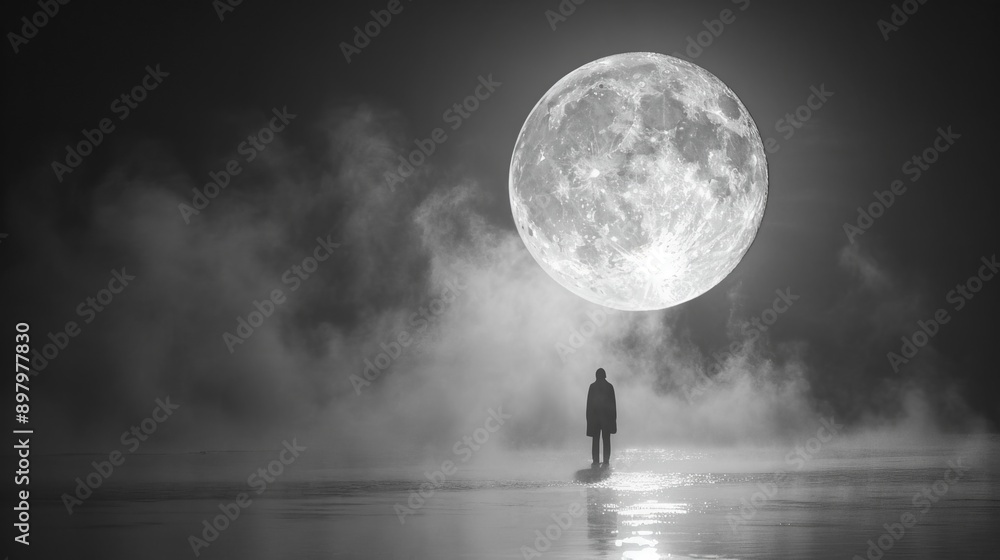 Mysterious black and white photo, with the moon suspended in thin mist. This composition evokes curiosity and mystery, emphasizing a surreal and mysterious atmosphere. Mysterious black and white photo, with the moon suspended in thin mist. This composition evokes curiosity and mystery, emphasizing a surreal and mysterious atmosphere.