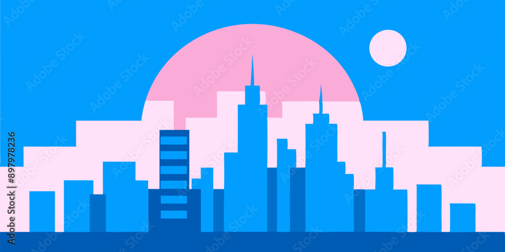 Flat Minimalistic Sunrise City Vector Art: Perfect for Contemporary Projects Flat Minimalistic Sunrise City Vector Art: Perfect for Contemporary Projects