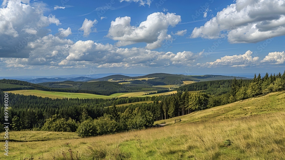 Meadows on the Wasserkuppe peak plateau in the Rhön region of Hesse, Germany. Meadows on the Wasserkuppe peak plateau in the Rhön region of Hesse, Germany.