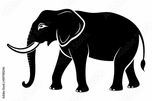 Elephant black vector on white background elephant wild animal vector illustration. Black elephant silhouette. Vector shadow. Laser cutting path. Elephant silhouette vector art white background
