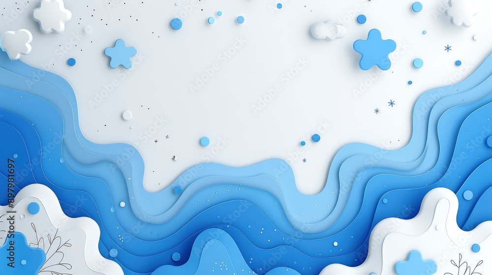 Abstract Paper Cut Winter Background with Blue Abstract Paper Cut Winter Background with Blue