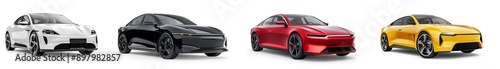 Set of electric sedan cars in concept, EV car isolated