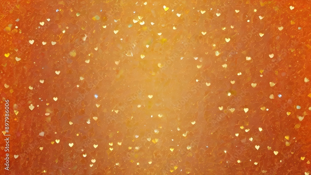 Gradient background of orange with tiny glitter of gold and hearts Gradient background of orange with tiny glitter of gold and hearts