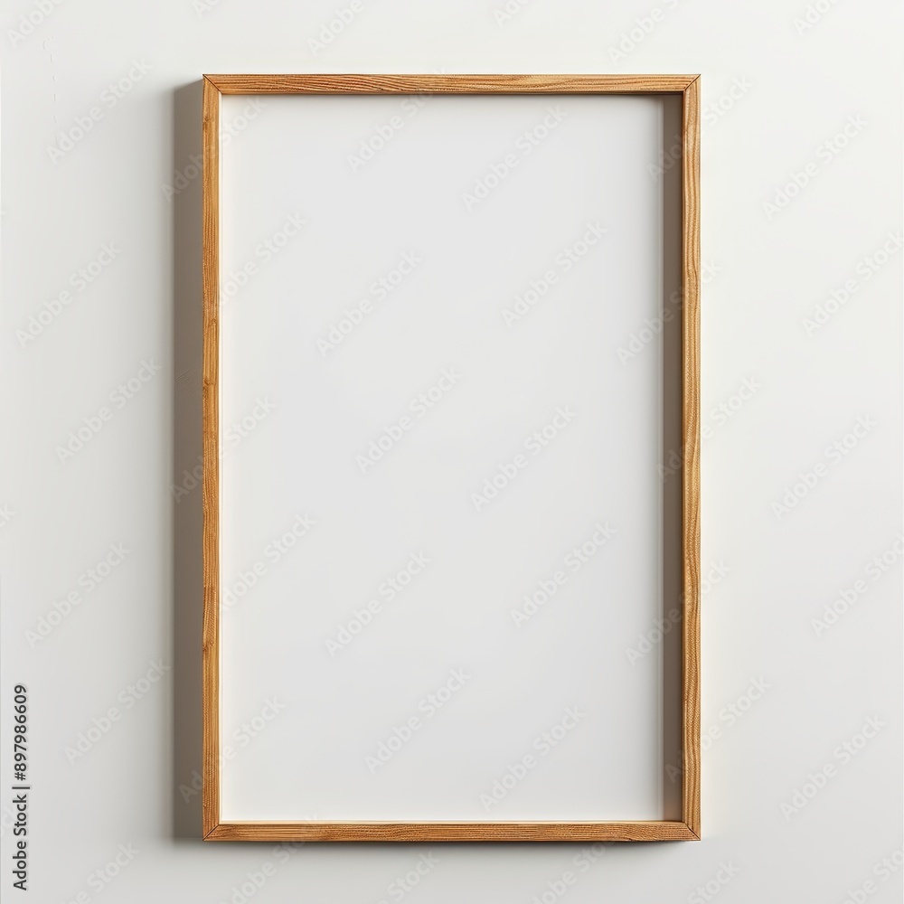A wooden frame with a white background. The frame is empty and has no picture or decoration A wooden frame with a white background. The frame is empty and has no picture or decoration