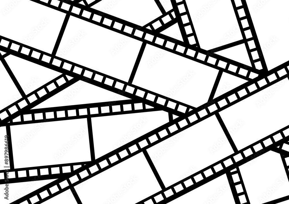 Fototapeta premium 動画編集や映画制作・思い出やフォトギャラリー・ランダムに重なり合う映画フィルムのフレーム背景
