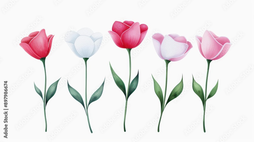 Obraz premium Delicate watercolor white and pink roses, beautifully isolated on a clean background for versatile art projects and designs.