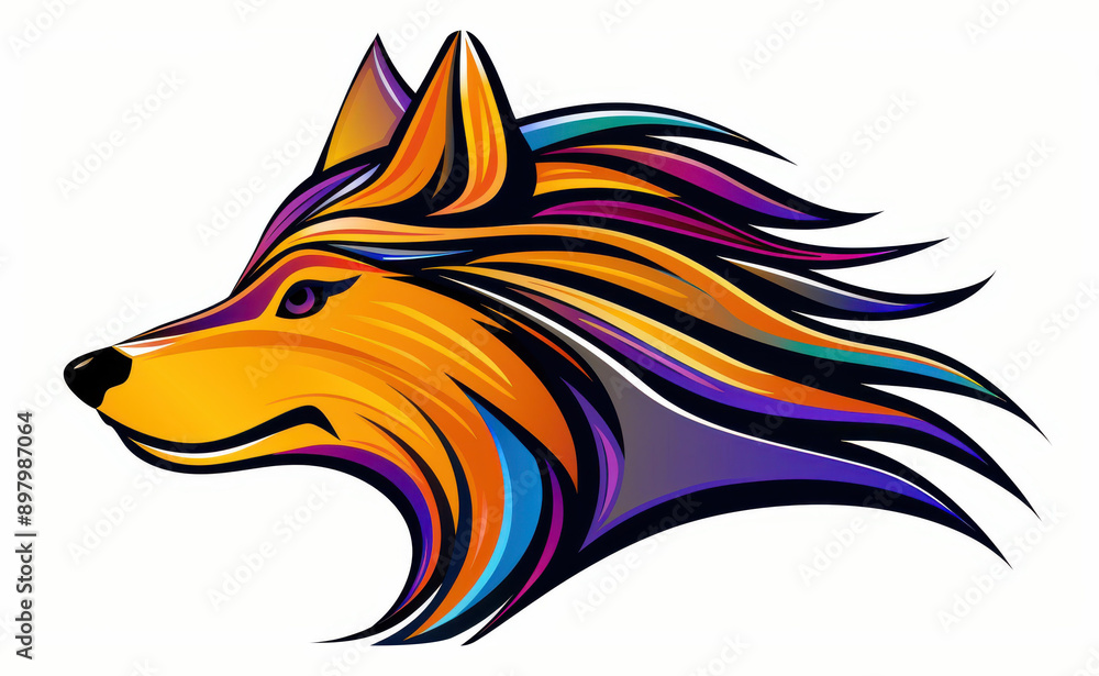 Bold wolf head design in vivid hues against a clean white backdrop, perfect for branding or artistic expression. Bold wolf head design in vivid hues against a clean white backdrop, perfect for branding or artistic expression.