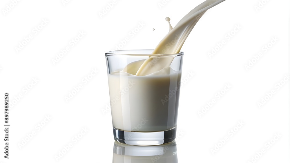 pouring milk into glass isolated on white pouring milk into glass isolated on white