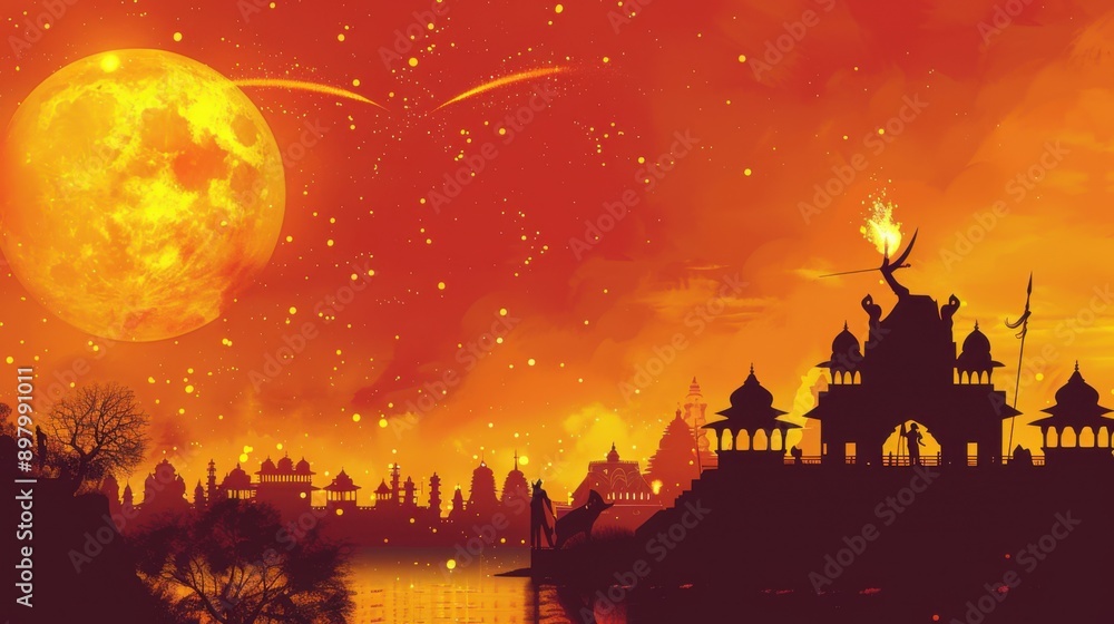 Happy Dussehra festival of India. Horizontal banner. Free space for text. copy space. Vijayadashami, Dasara or Dashain. Hindu festival celebrated in month of Ashvin Happy Dussehra festival of India. Horizontal banner. Free space for text. copy space. Vijayadashami, Dasara or Dashain. Hindu festival celebrated in month of Ashvin