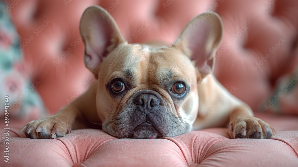 French bulldog relaxing on sofa - generative ai French bulldog relaxing on sofa - generative ai
