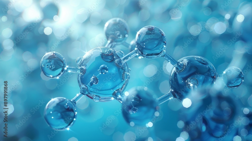 Close-up of water molecule structure - generative ai Close-up of water molecule structure - generative ai