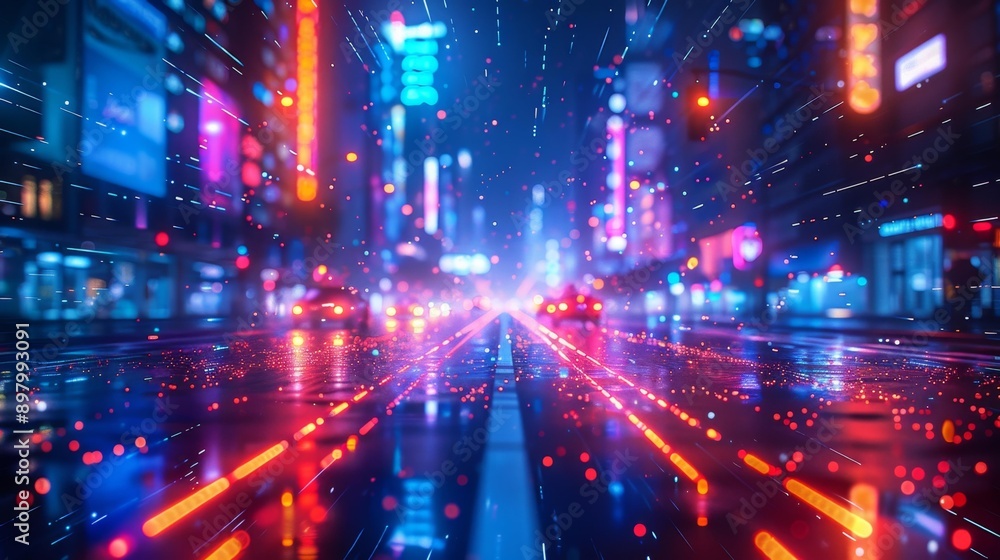 Futuristic neon cityscape at night - generative ai Futuristic neon cityscape at night - generative ai