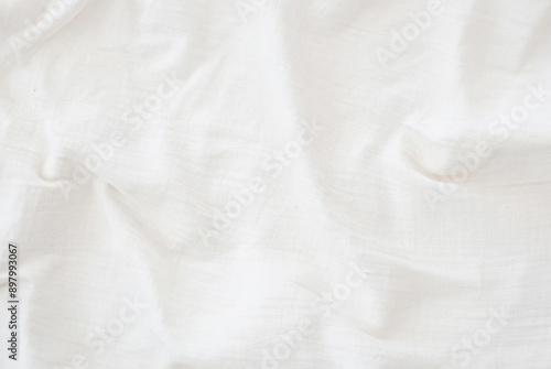 White Crumpled Linen Fabric Top View