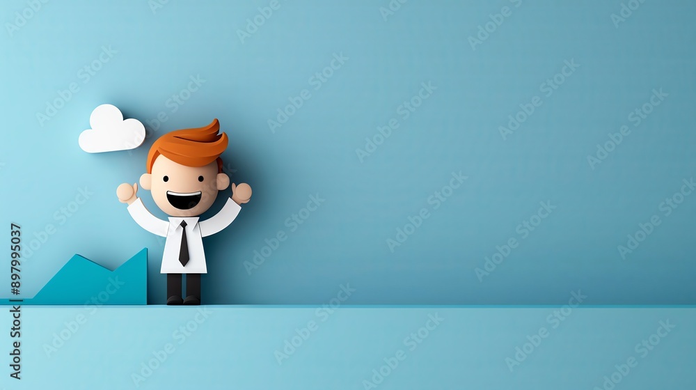 Paper cut happy businessman, chart background, kid's future career concept, colorful illustration Paper cut happy businessman, chart background, kid's future career concept, colorful illustration