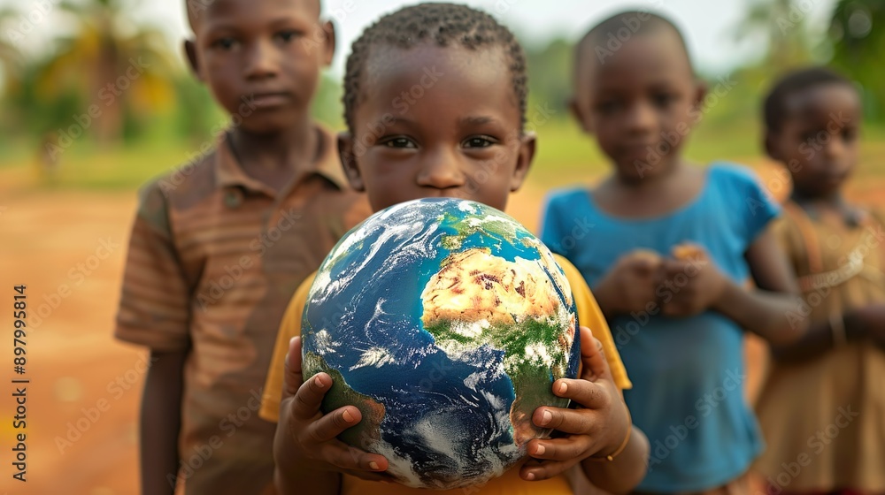 Group of African children holding planet earth Group of African children holding planet earth