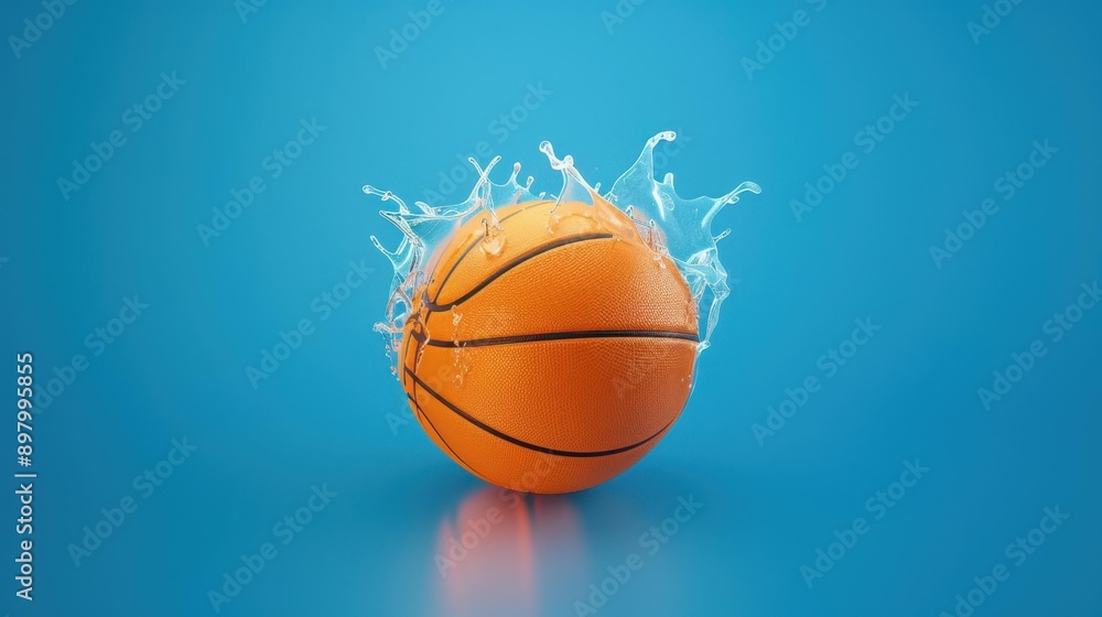 Dynamic basketball bursting with fire and water, showcasing energy and power in sports against a striking blue backdrop. Dynamic basketball bursting with fire and water, showcasing energy and power in sports against a striking blue backdrop.