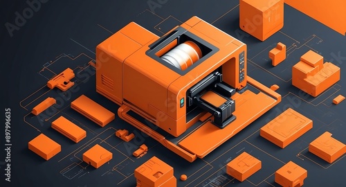orange theme three dimension printer schematic technol technology abstract background digital artwork photo