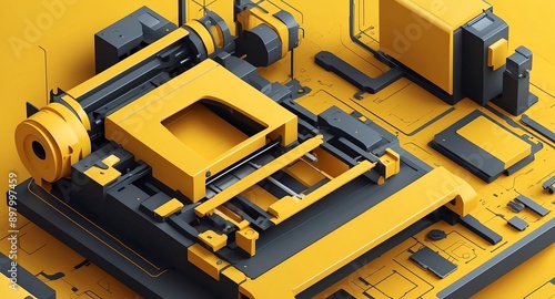 yellow theme three dimension printer schematic technol technology abstract background digital artwork © sevenSkies