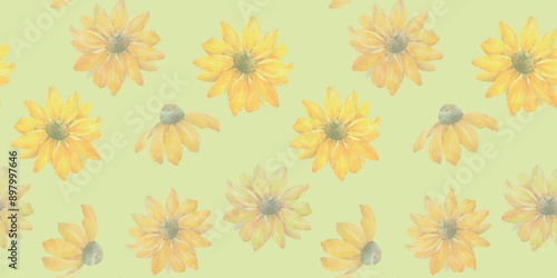 seamless pattern of flowers, watercolor pattern, endless botanical ornament, abstract background for design, colorful hand drawn illustration for wallpaper, packaging and print