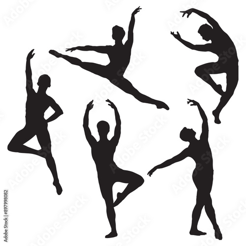 Male Ballet Dancer Vector Illustration Set