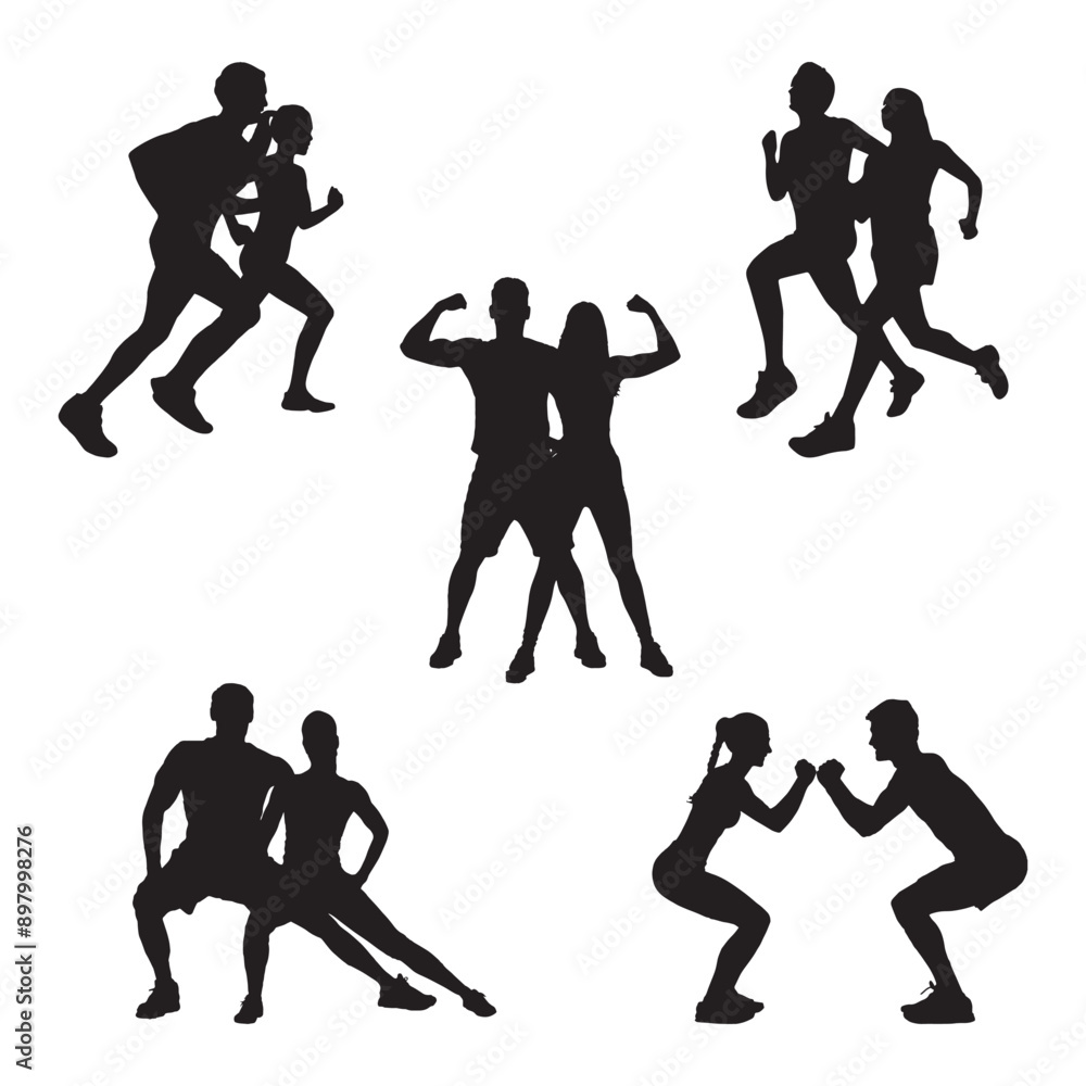 Man and Woman Couple Exercise Vector Illustration Man and Woman Couple Exercise Vector Illustration