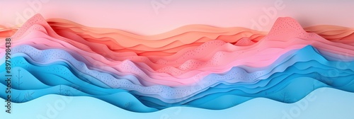 Layers of colorful paper create an abstract landscape. AI.