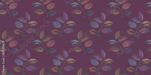 Watercolor leaves design. Illustration of drawn branches with leaves for design, seamless background, colorful hand drawn illustration for wallpaper, packaging and print