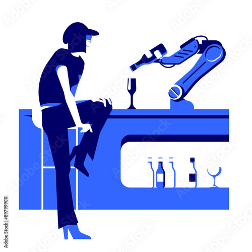 Woman sitting in robotic bar