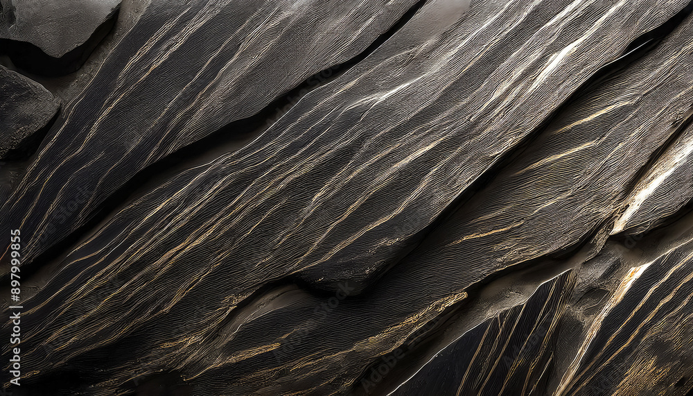 Obraz premium Flat lay abstract surface of brushed skarn stone slab texture background with space to copy, panoramic view