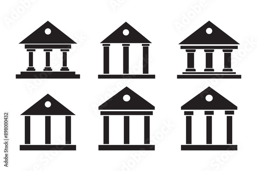 bank building vector icon Silhouette set, Bank Government Courthouse Architecture simple land mark. museum, university icon, academic institute university stock vector,