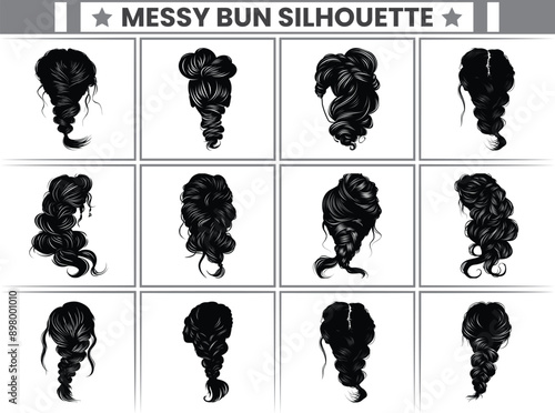 Russian Twists Messy Bun Silhouette Bundle Messy Bun Hair Illustration clipart Silhouette, For T-Shirt Design, Mug, Tote Bag, Etc.