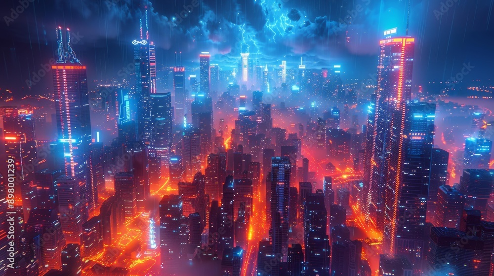 Futuristic neon cityscape at night - generative ai Futuristic neon cityscape at night - generative ai