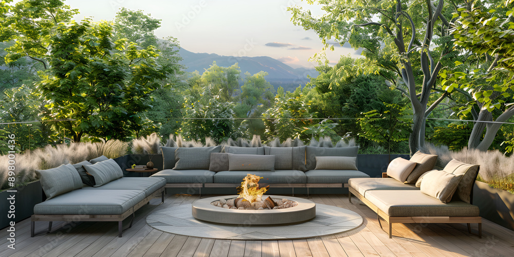 Fototapeta premium Dark stone patios with luxury outdoor furnishings