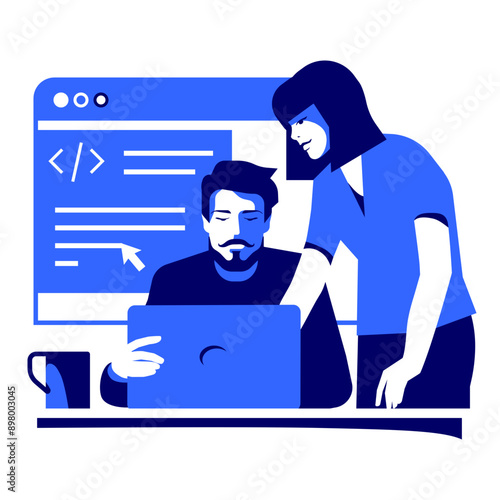 Woman helping her coworker with code