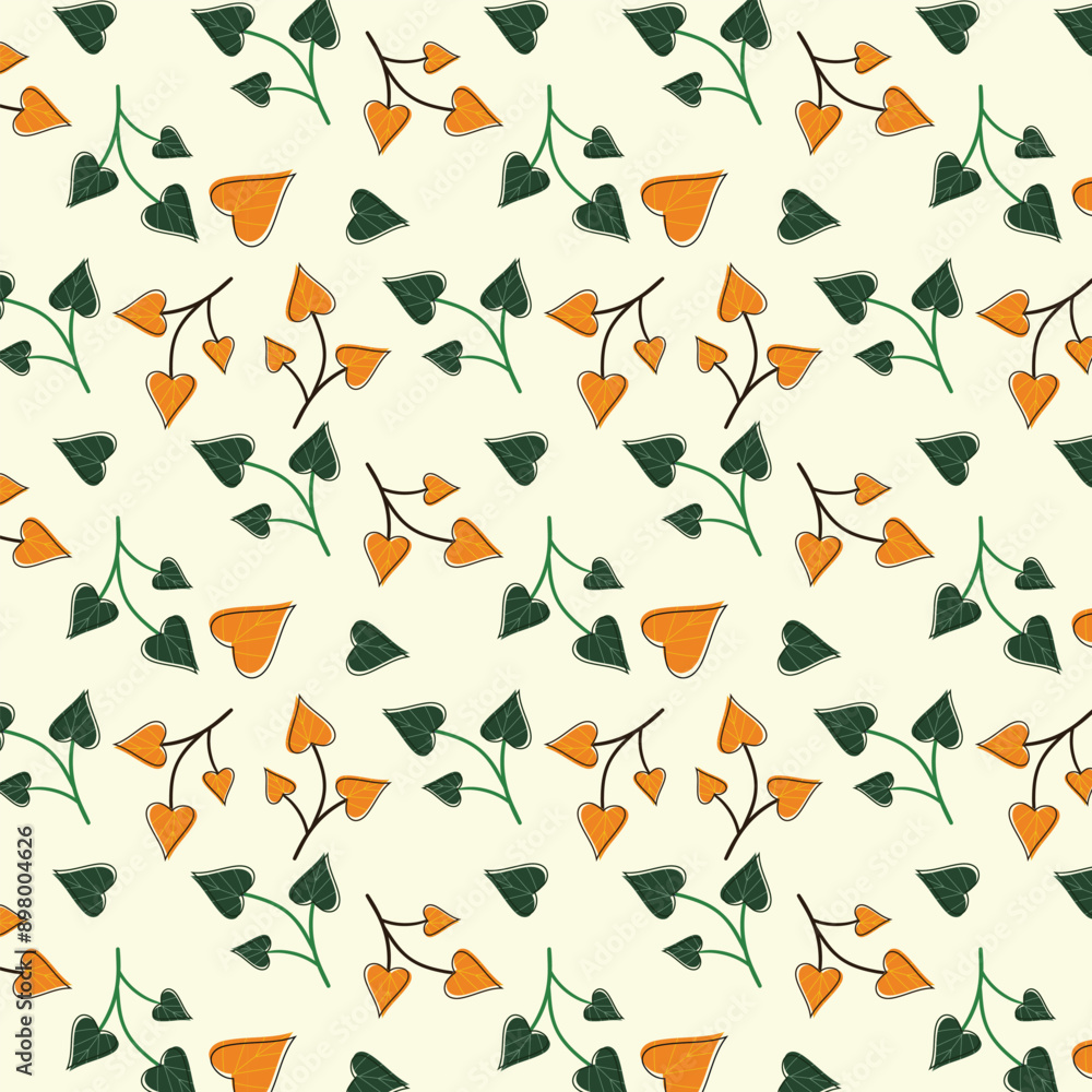 Obraz premium Digital branches with leaves and allover design background. Seamless pattern design.