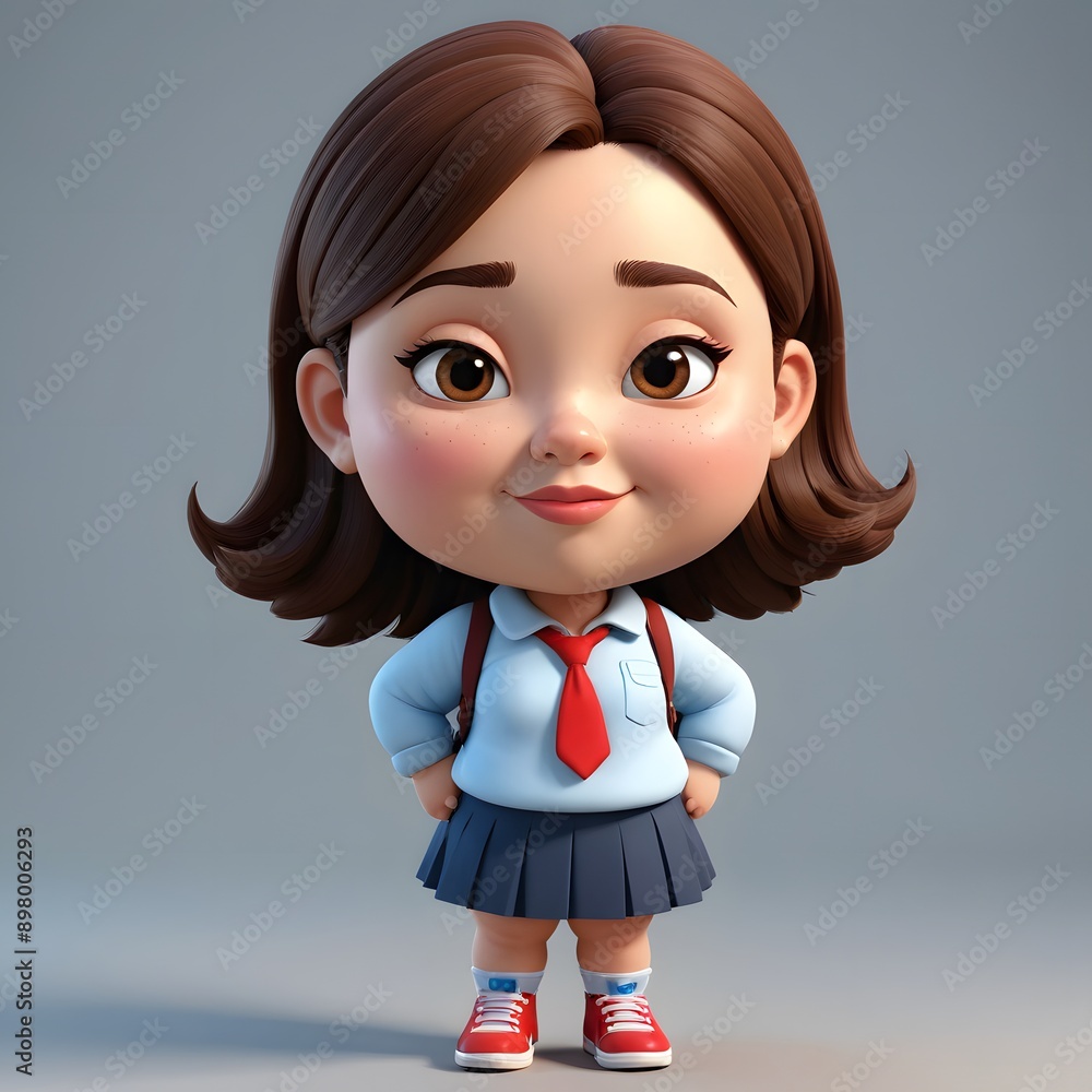 Cute Cartoon Girl in School Uniform