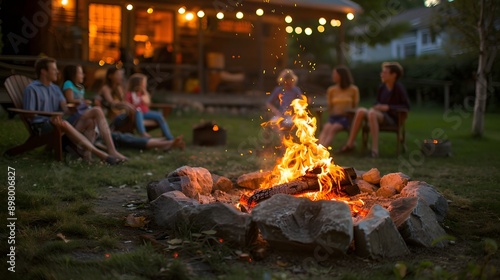 Friends Gather Around a Bonfire in the Backyard of a Cabin