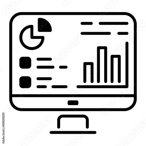 Data visualization on monitor, a line style icon