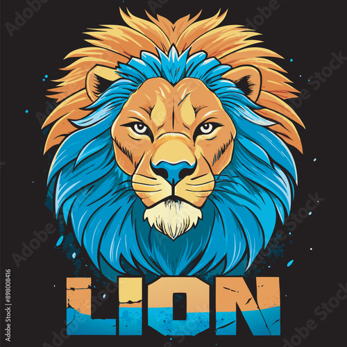 A Lion's Head in Fiery Orange and Cool Blue With Text 