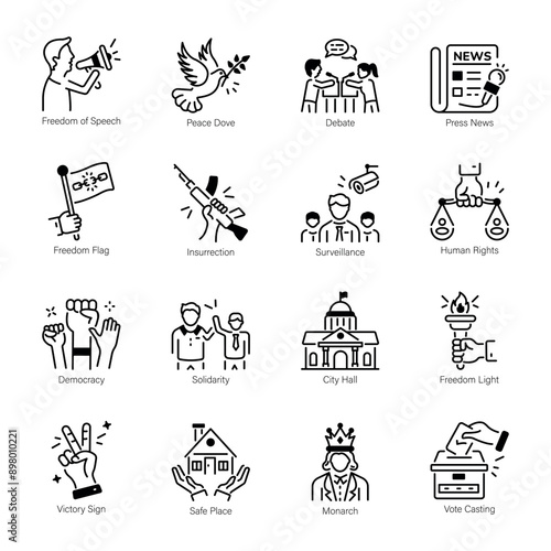 Collection of Sovereignty and Freedom Linear Icons 

