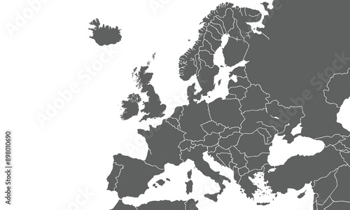 Political Map of Europe isolated on white background. for website layouts, background, education, precise, customizable, Travel worldwide, map silhouette backdrop, earth geography, political, reports.