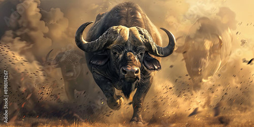 a majestic buffalo charging forward, generative AI