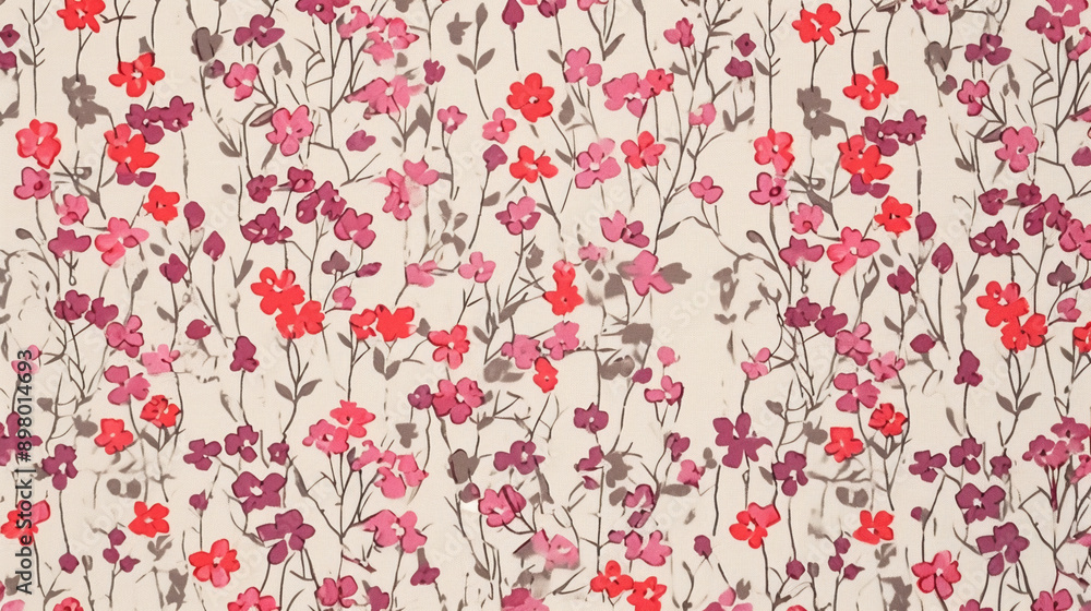 A pattern of small floral patterns in shades of pink, red, and grey on an off-white background, designed for textile printing.floral line art, floral patterns, seamless patterns, background, large flo A pattern of small floral patterns in shades of pink, red, and grey on an off-white background, designed for textile printing.floral line art, floral patterns, seamless patterns, background, large flo
