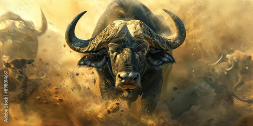 a majestic buffalo charging forward, generative AI © VALUEINVESTOR