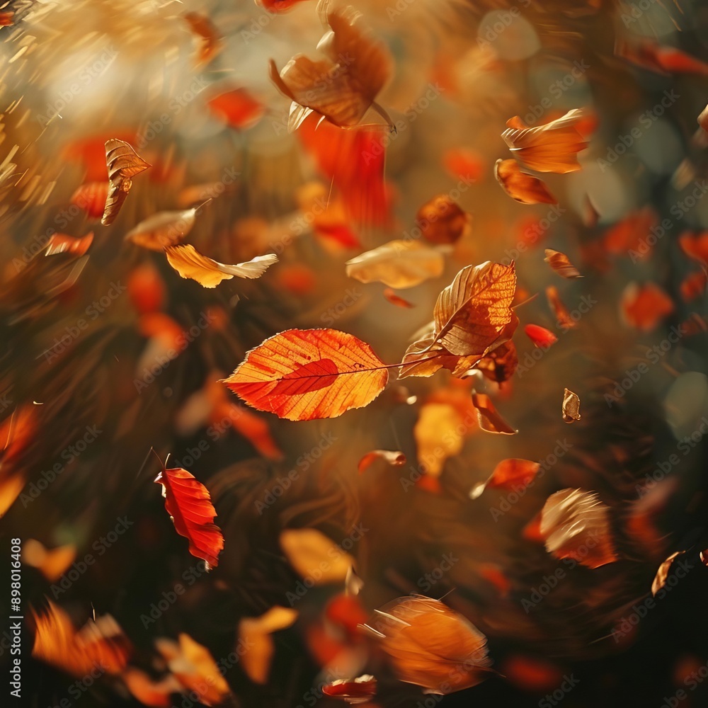 Golden and red leaves caught midair, swirling in the wind, capturing the dynamic spirit of autumn Golden and red leaves caught midair, swirling in the wind, capturing the dynamic spirit of autumn