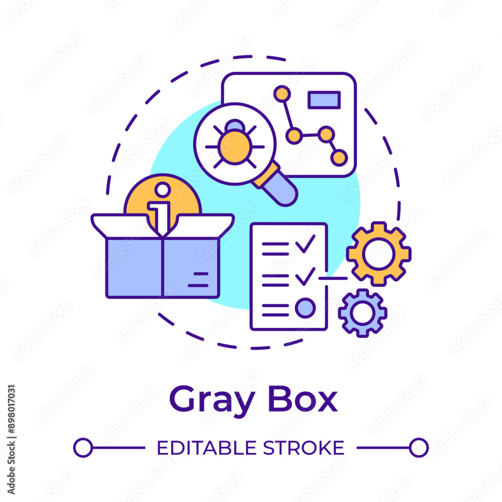 Gray box multi color concept icon. Data protection. Information security, vulnerability. Round shape line illustration. Abstract idea. Graphic design. Easy to use in infographic, presentation Gray box multi color concept icon. Data protection. Information security, vulnerability. Round shape line illustration. Abstract idea. Graphic design. Easy to use in infographic, presentation