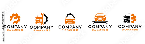 car with gear and wrench icon logo design. Car and engine repair services. Garage service, repair, fix, restore vector