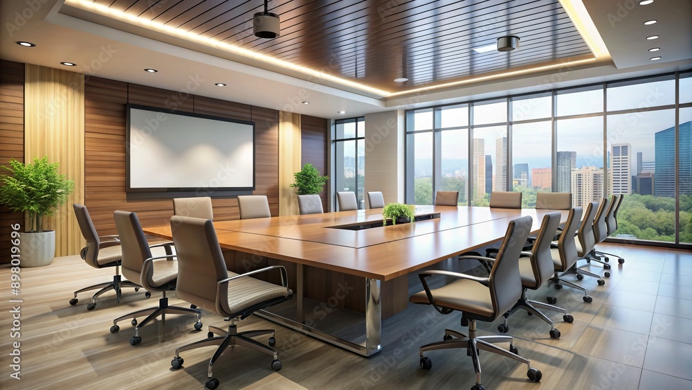 Conference Setting Modern conference room setup with sleek tables, chairs, and projection ...
