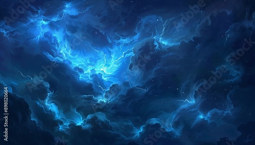 Cosmic Blue Abstract Digital Art, Blue and White Swirls, Night Sky, Stars, Galaxy, Watercolor Effect, Deep Space