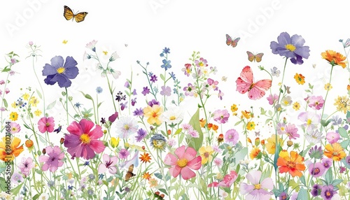 Watercolor Floral Medley A Garden of Delicate Blooms and Butterflies - Botanical Art, Pressed Flowers, Nature, Spring, Summer, Floral Design, Watercolor © ishootgood